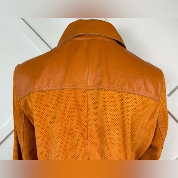 Vintage Debra C Beverly Hills Orange Perforated Leather Jacket Italian Sz 44 (M) - Picture 5 of 12